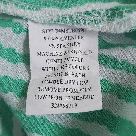 Notations Green and White Stripe Button Down Blouse Size Medium Green Camp Shirt - Picture 6 of 8